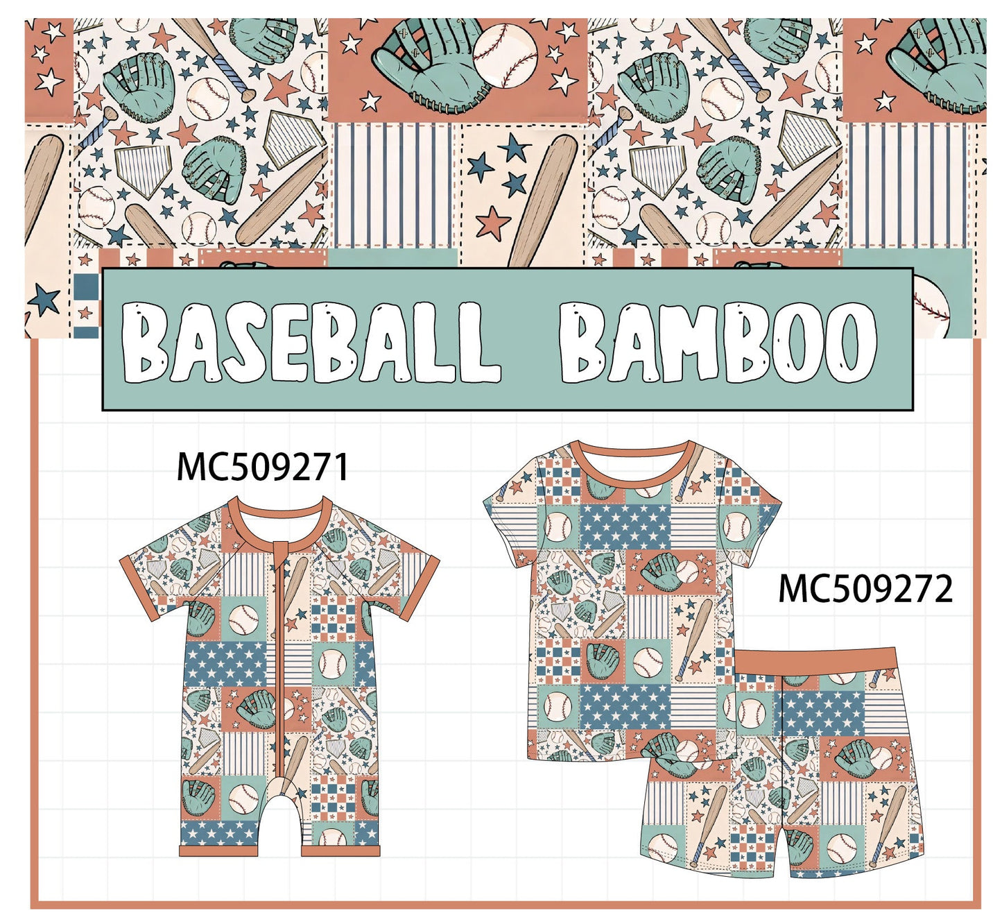 PO66 Baseball checkered print bamboo collection