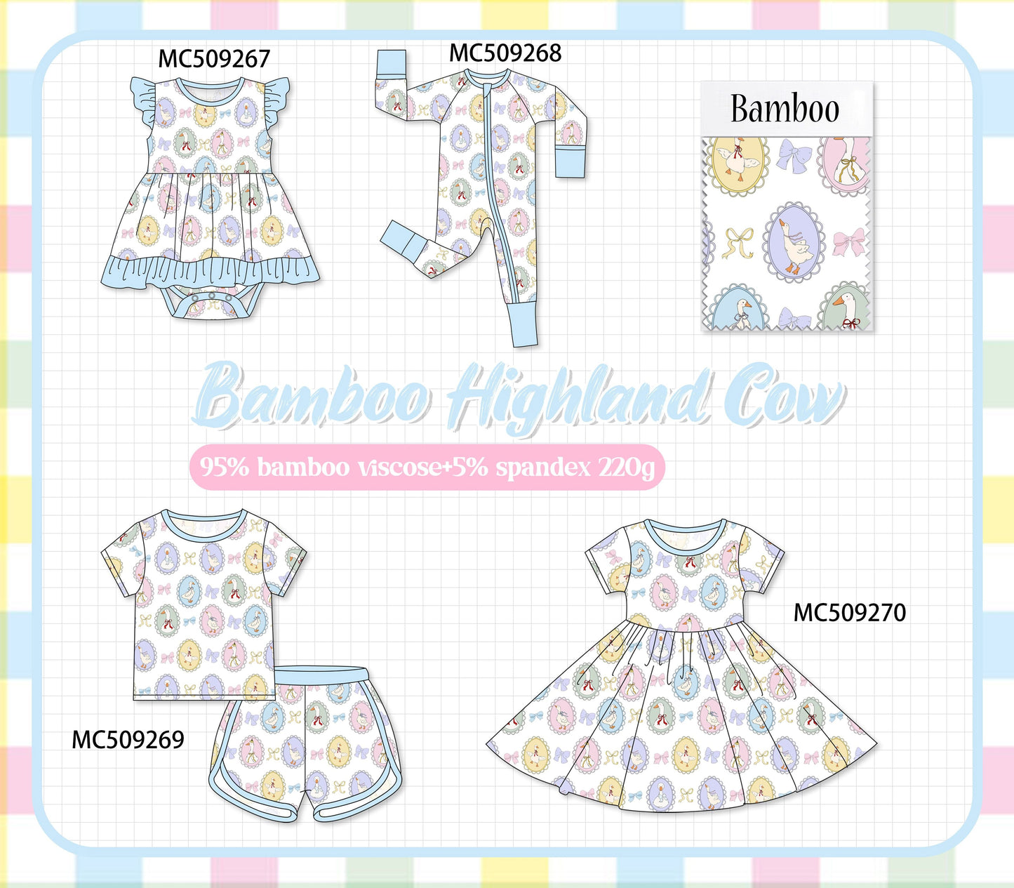 PO66 Blue duck print ruffle bamboo collection