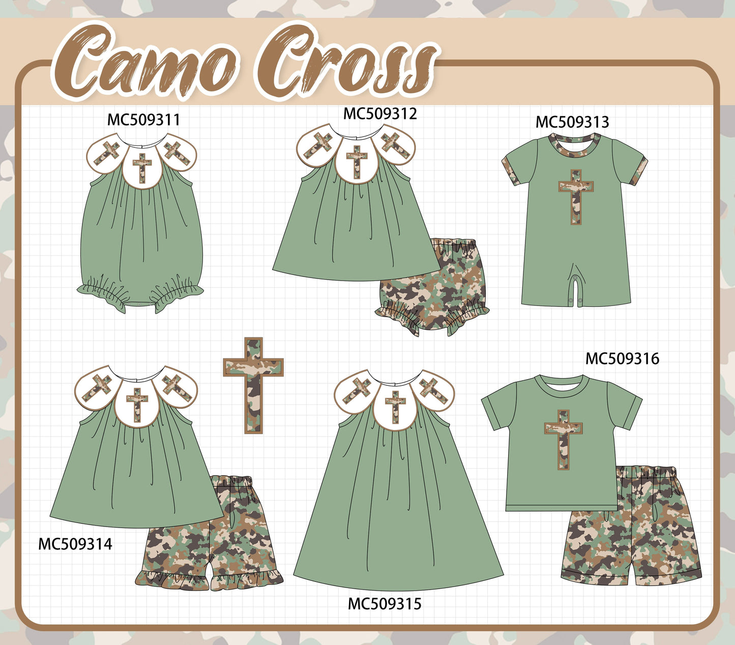 PO66 Green camo easter cross embroidery collection