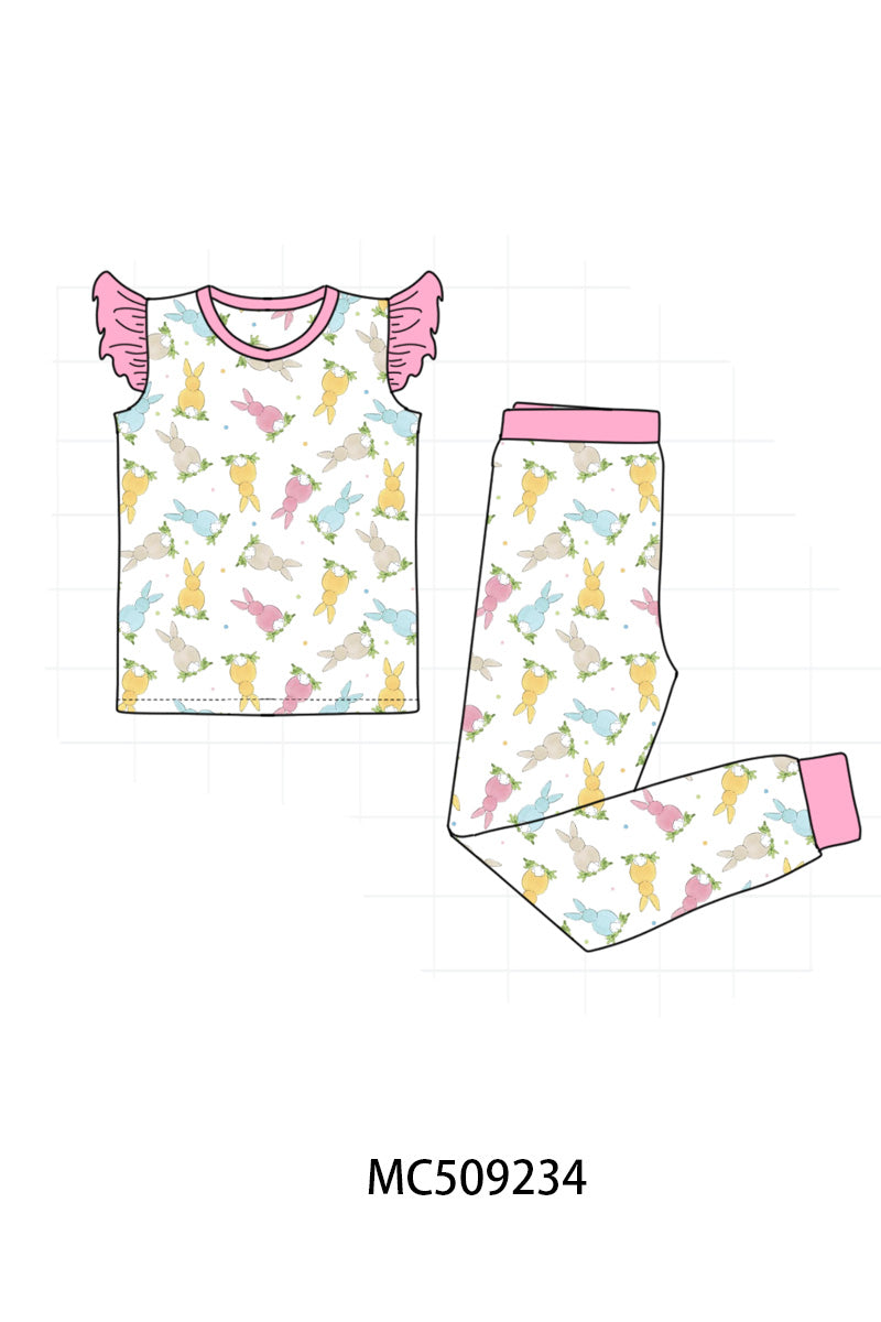 PO66 Pink easter bunny print bamboo pajama collection