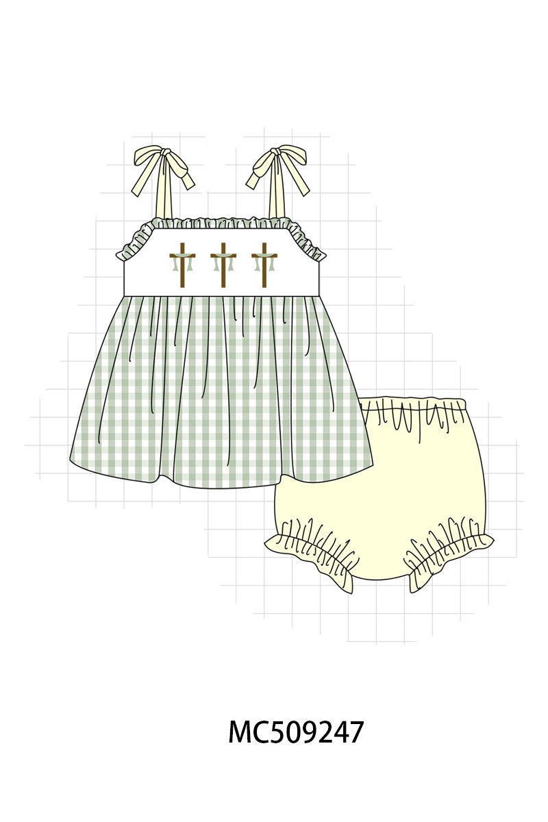 PO66 Green easter cross embroidery ruffle collection