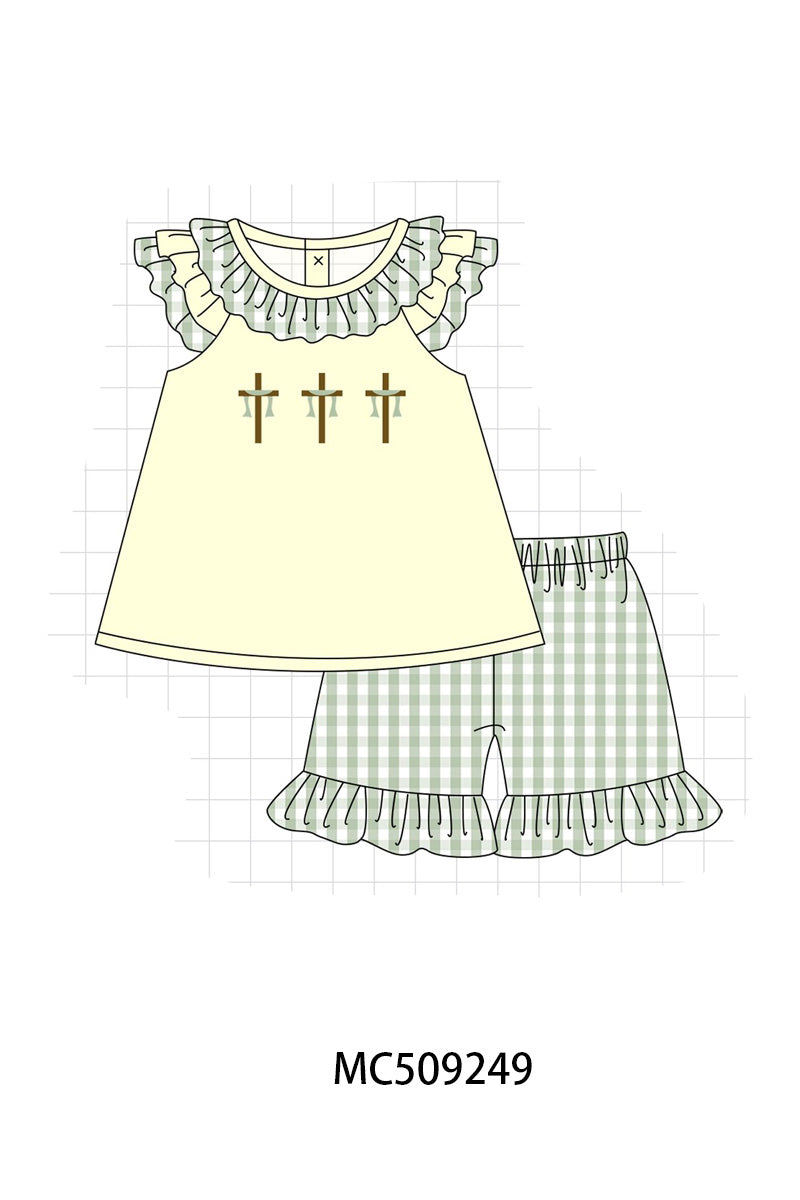 PO66 Green easter cross embroidery ruffle collection