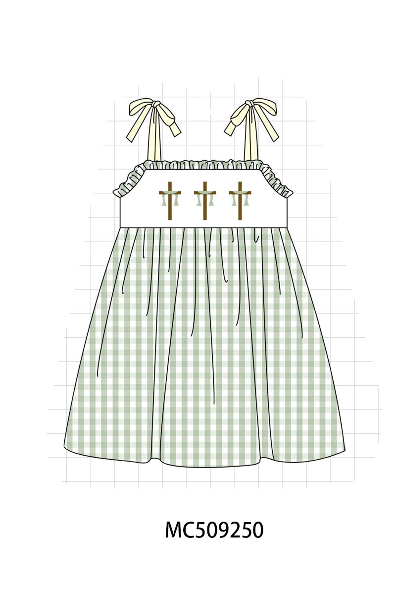 PO66 Green easter cross embroidery ruffle collection