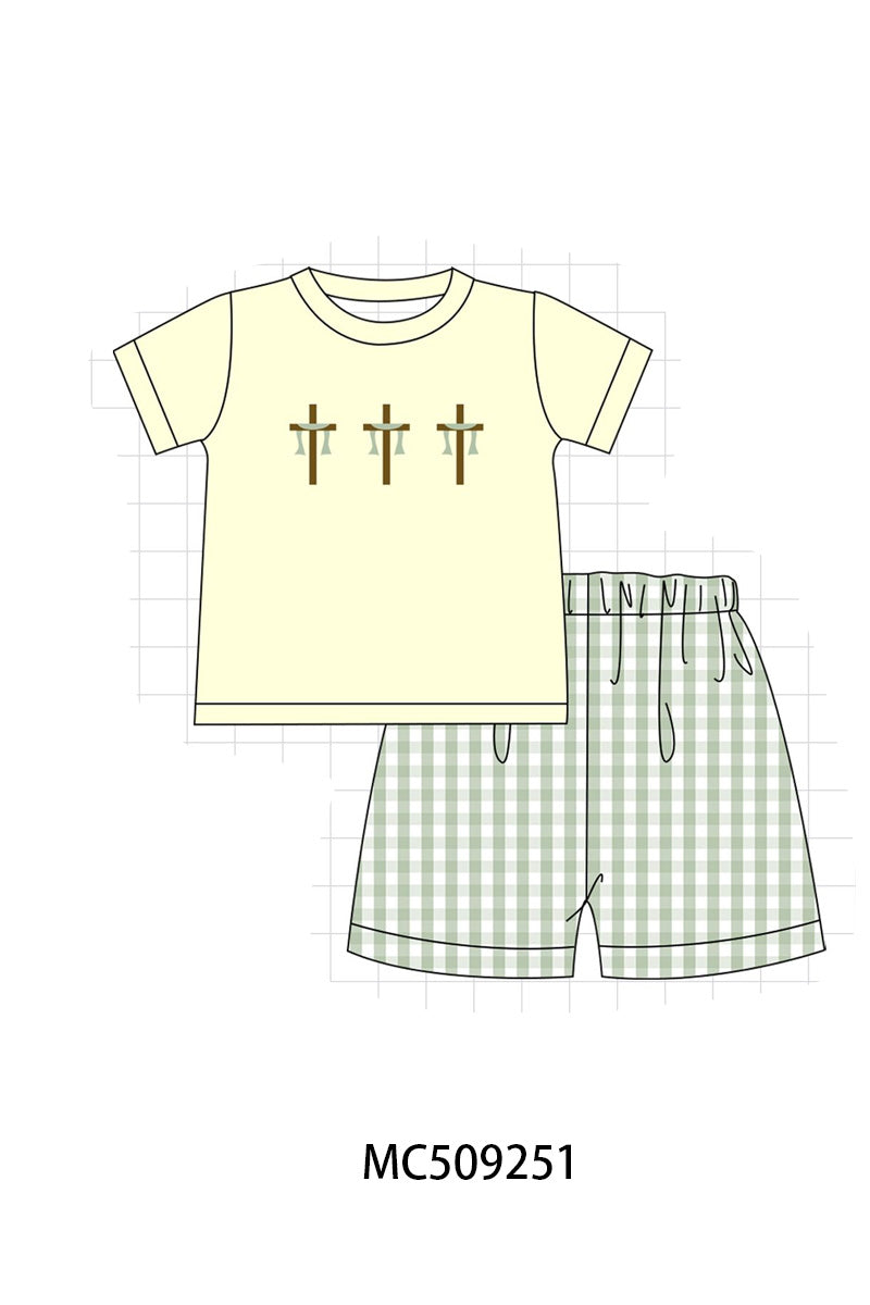 PO66 Green easter cross embroidery ruffle collection