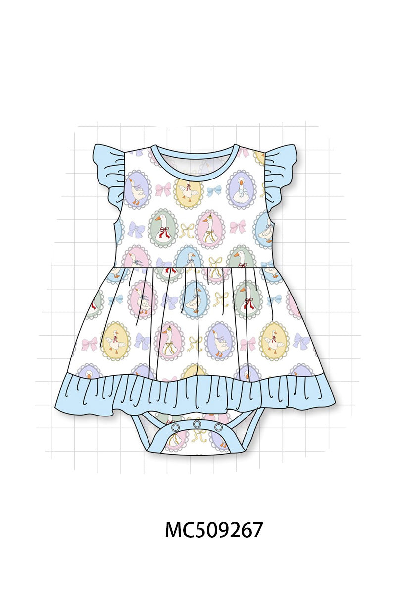PO66 Blue duck print ruffle bamboo collection