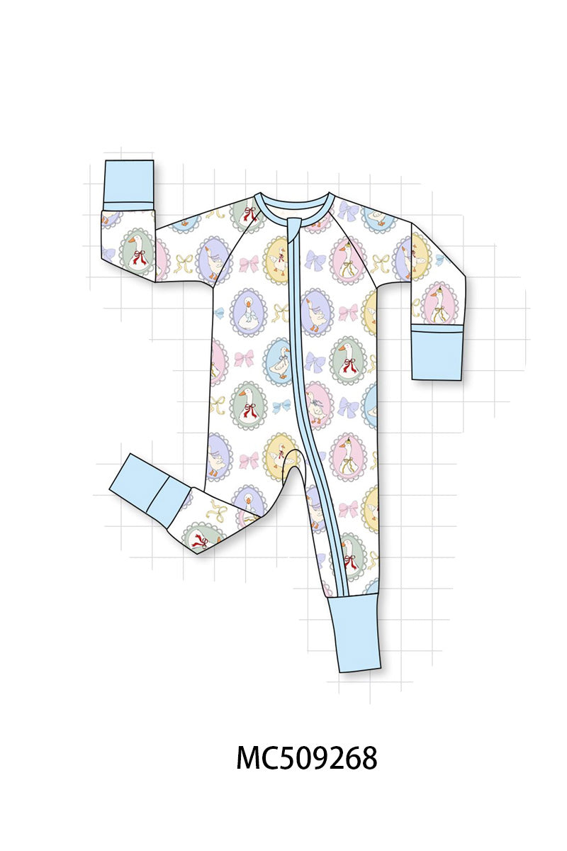 PO66 Blue duck print ruffle bamboo collection