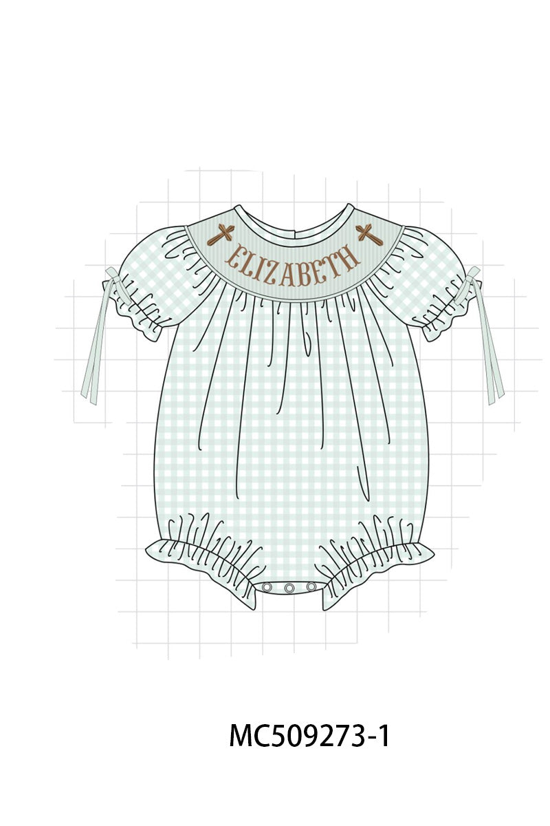 PO66 Sage easter monogram smocked gingham collection