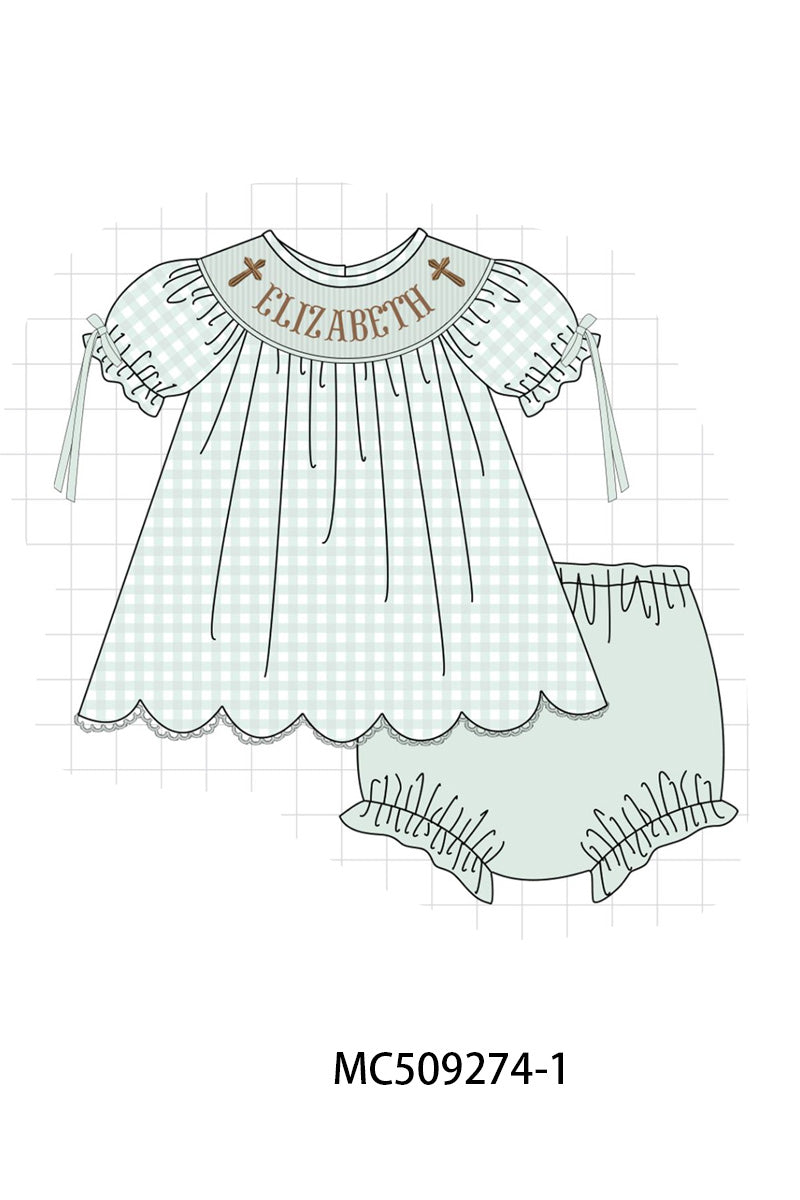 PO66 Sage easter monogram smocked gingham collection