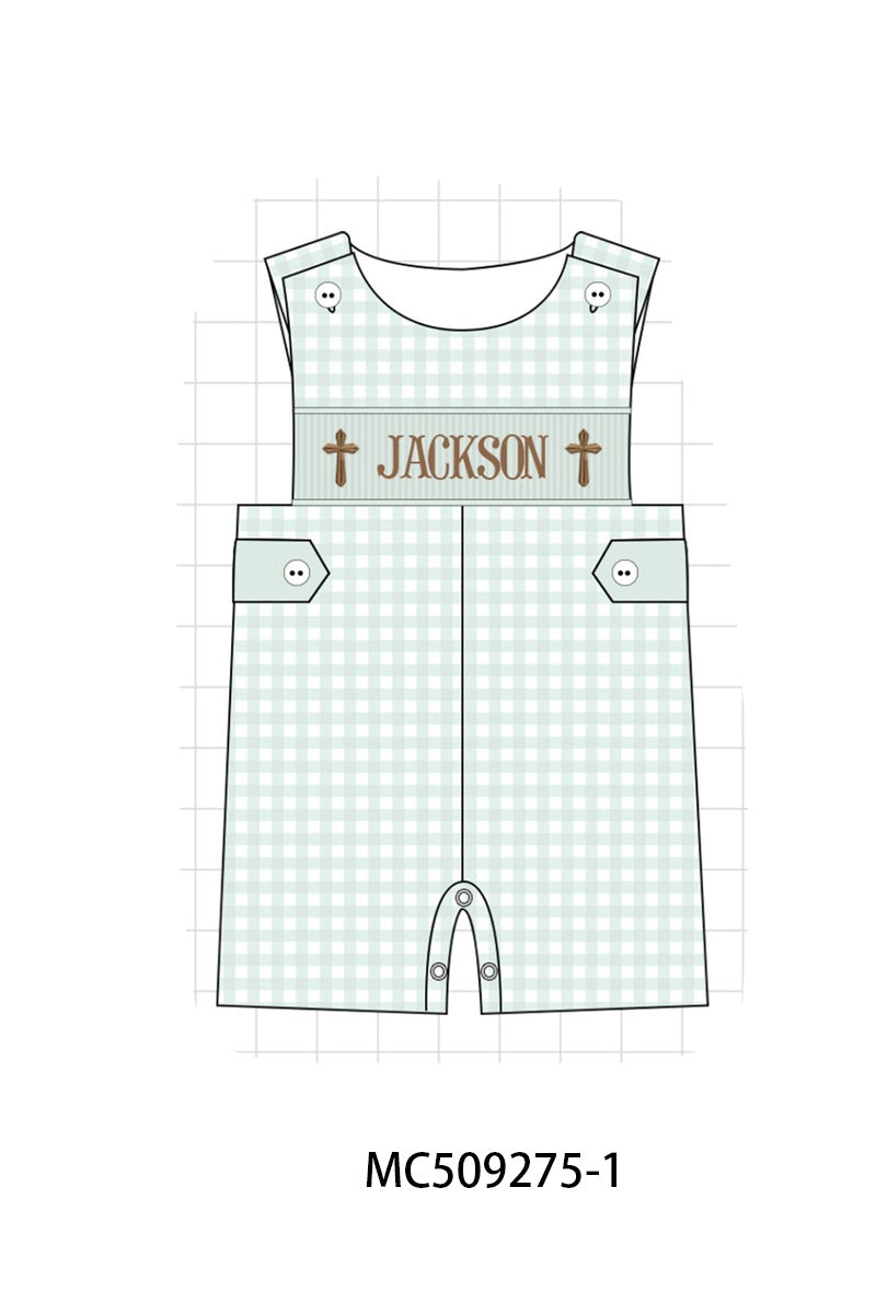 PO66 Sage easter monogram smocked gingham collection