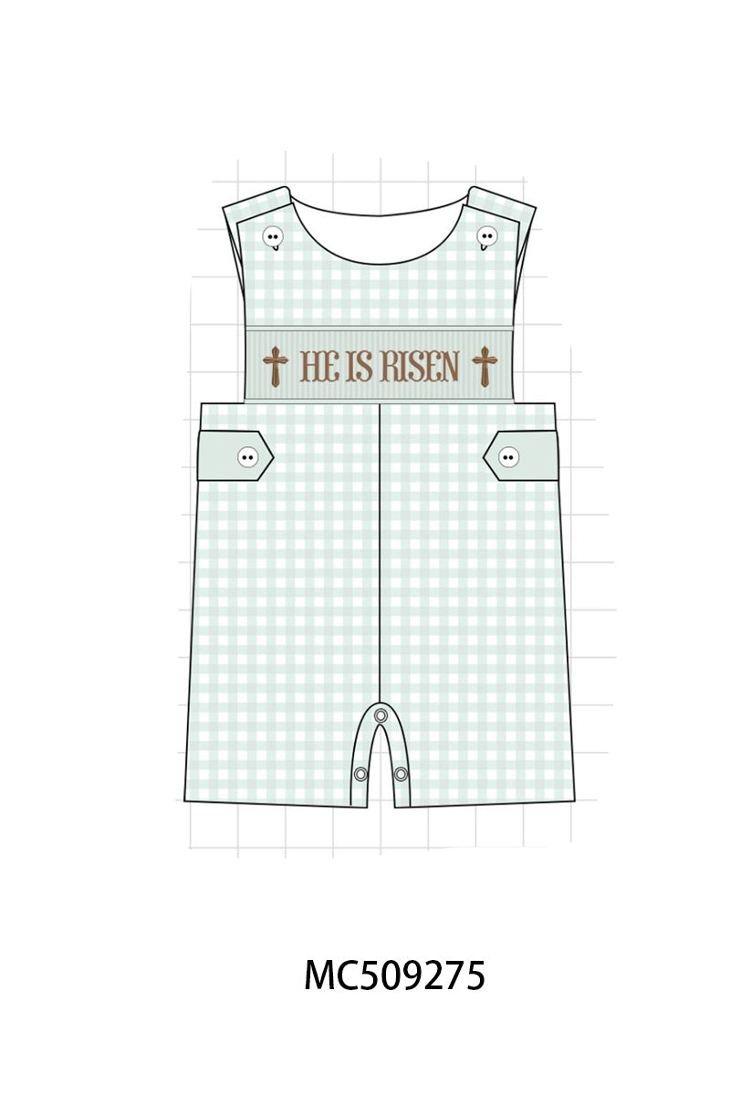 PO66 Sage easter he is risen smocked gingham collection