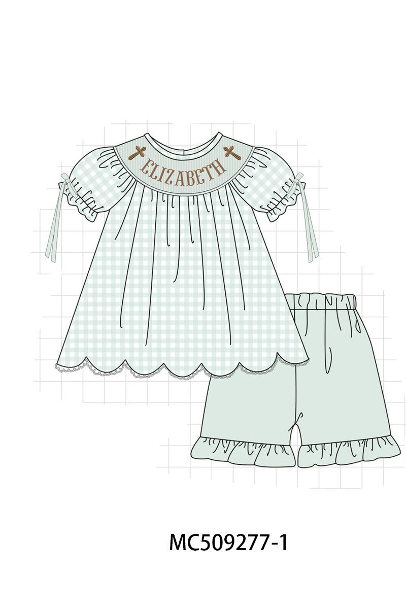 PO66 Sage easter monogram smocked gingham collection