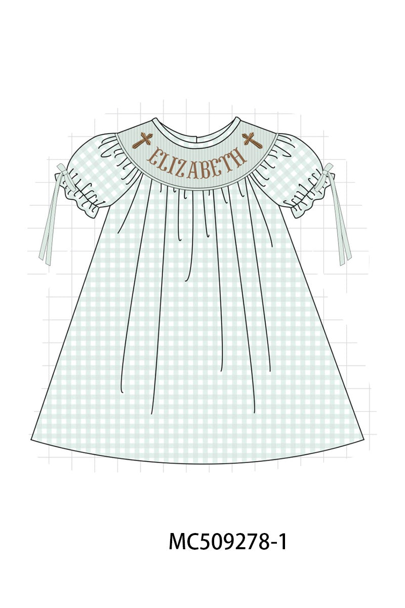 PO66 Sage easter monogram smocked gingham collection