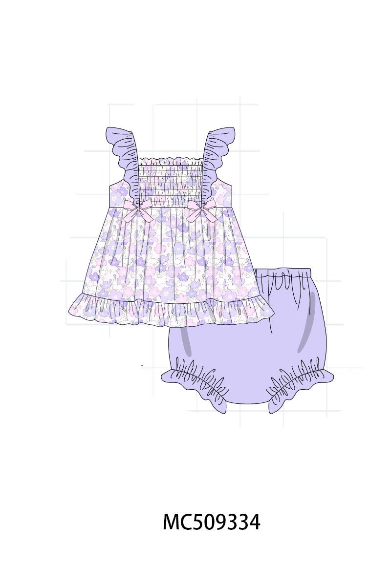 PO66 Purple floral smocked ruffle collection