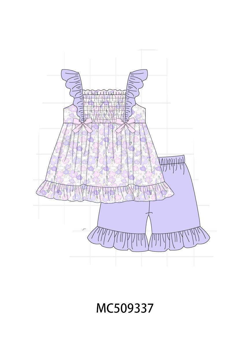 PO66 Purple floral smocked ruffle collection