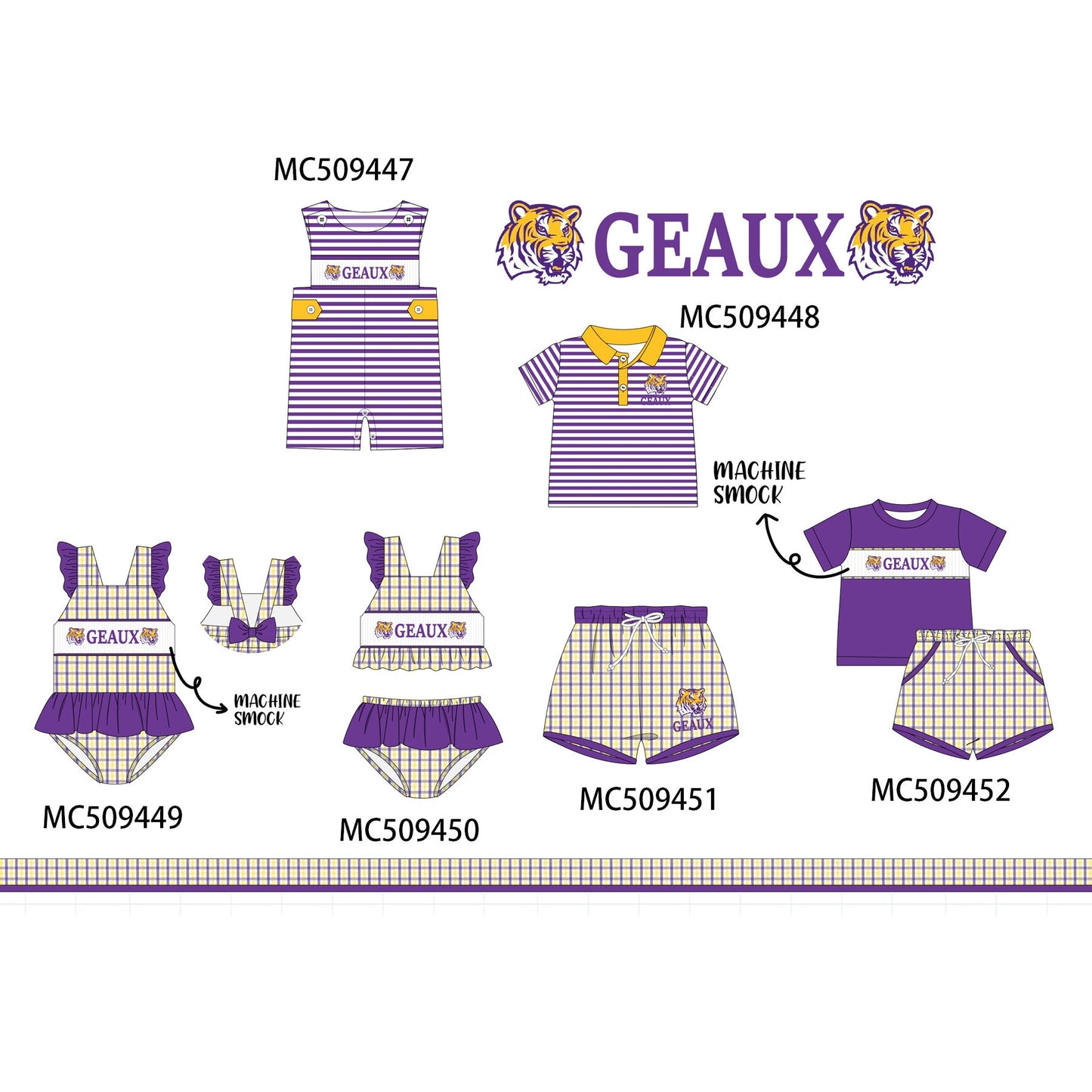 PO66 Purple LSU GEAUX smocked collection 2