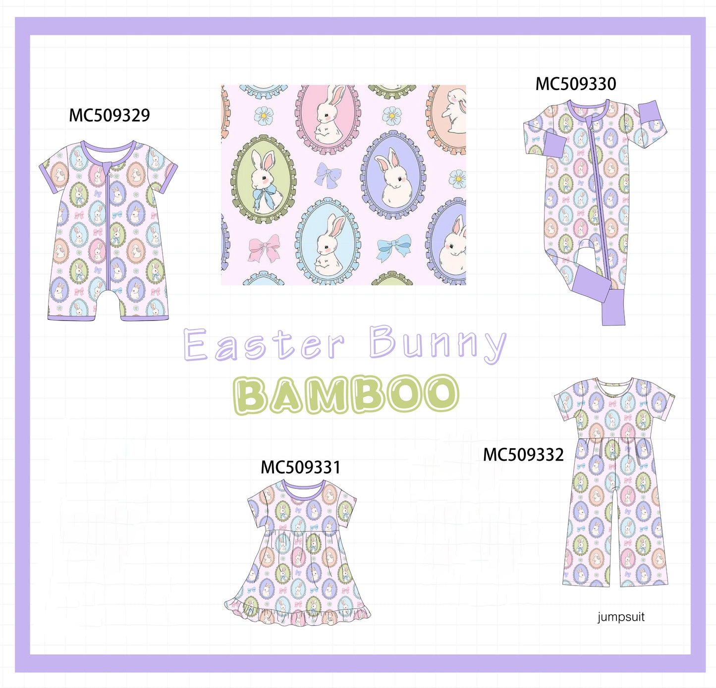 PO66 Purple easter bunny print bamboo collection