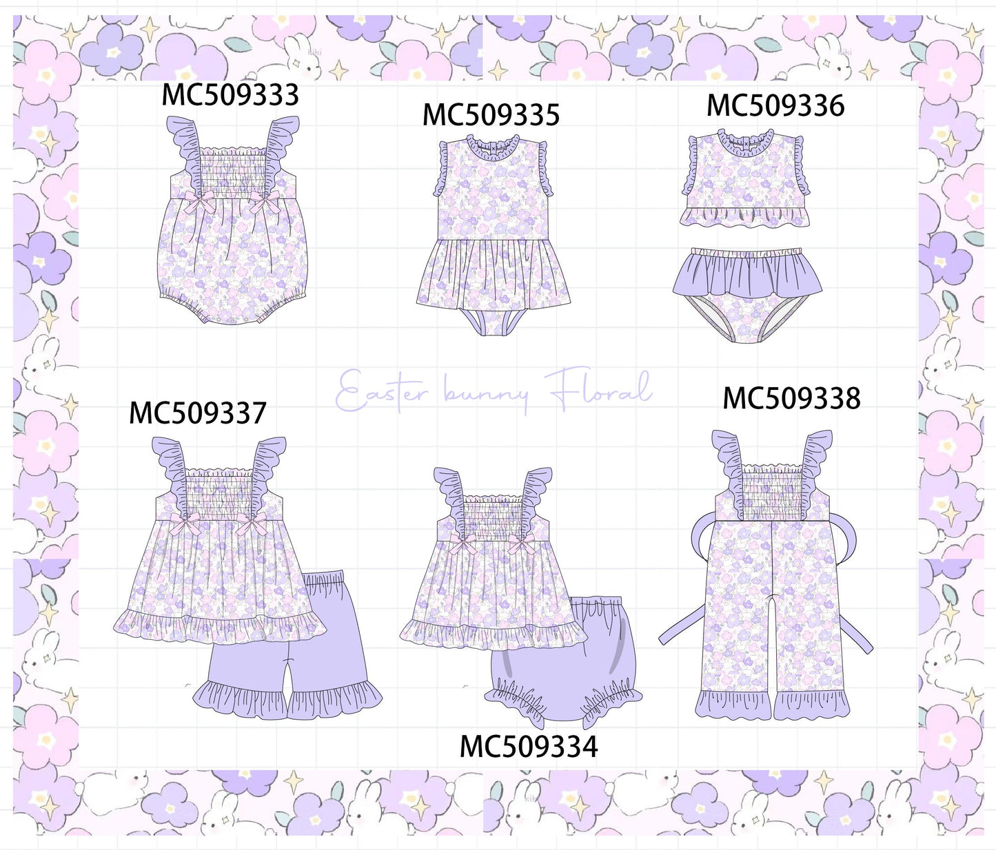 PO66 Purple floral smocked ruffle collection