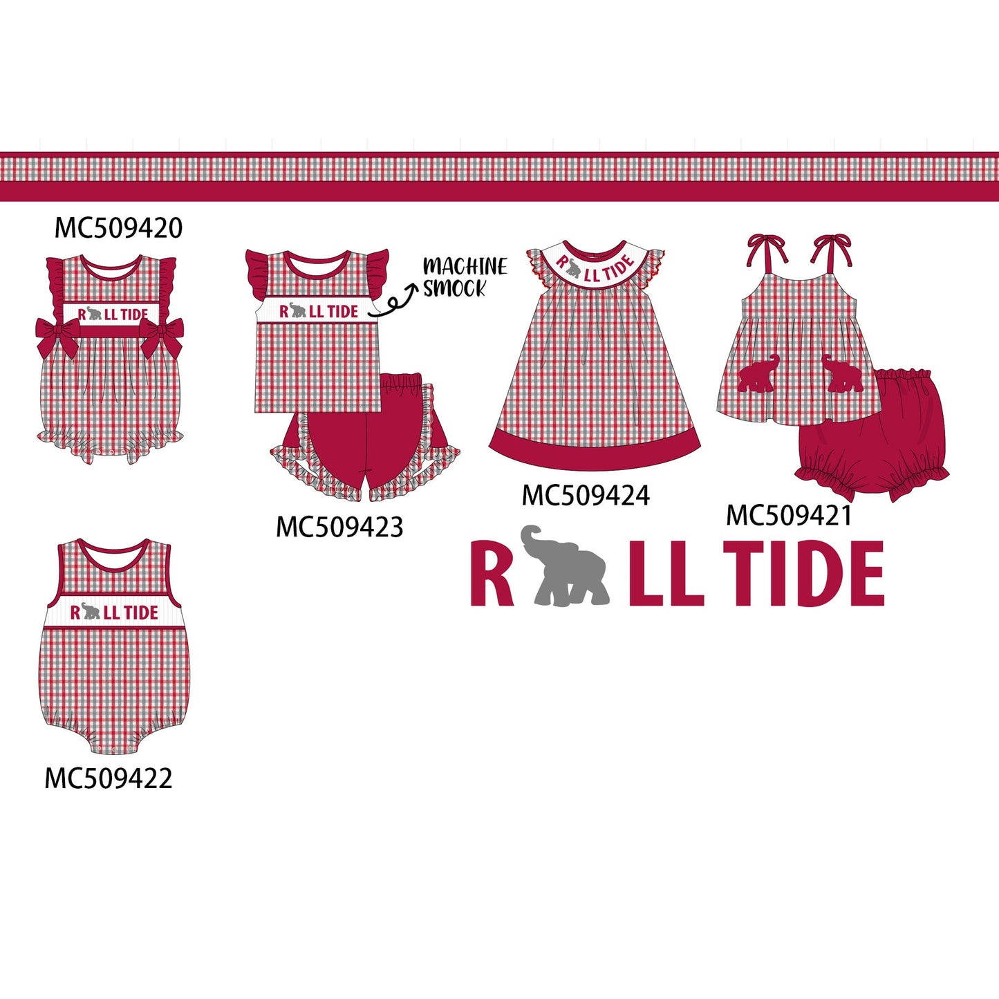 PO66 Alabama roll tide smocked plaid collection 1