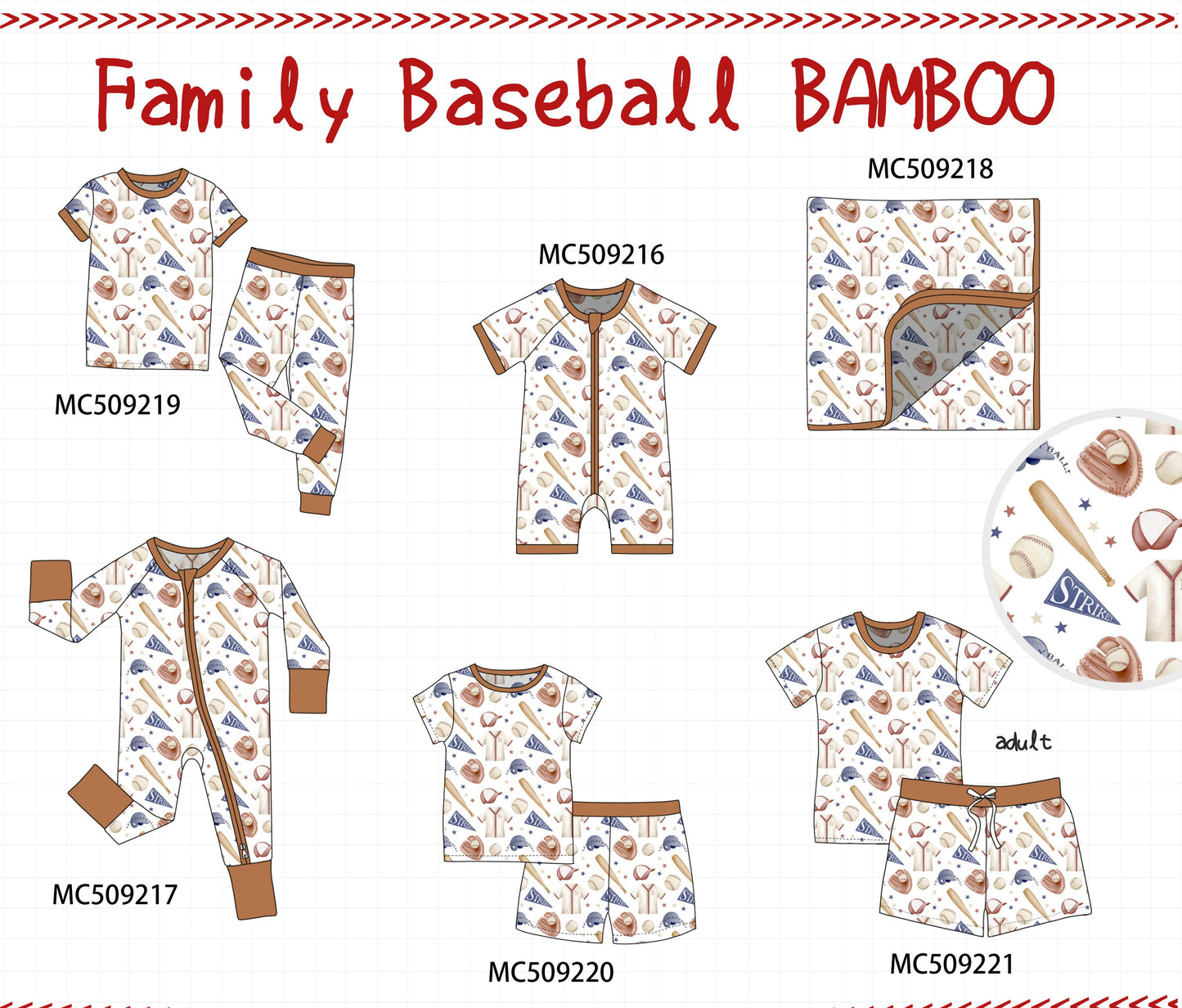 PO66 Brown baseball bamboo pajama collection