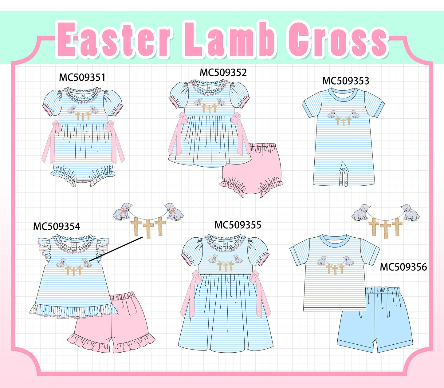 PO66 Easter bamb cross embroidery stripe collection