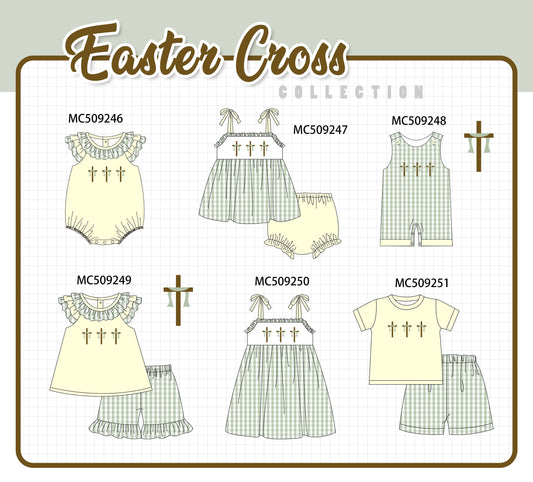 PO66 Green easter cross embroidery ruffle collection