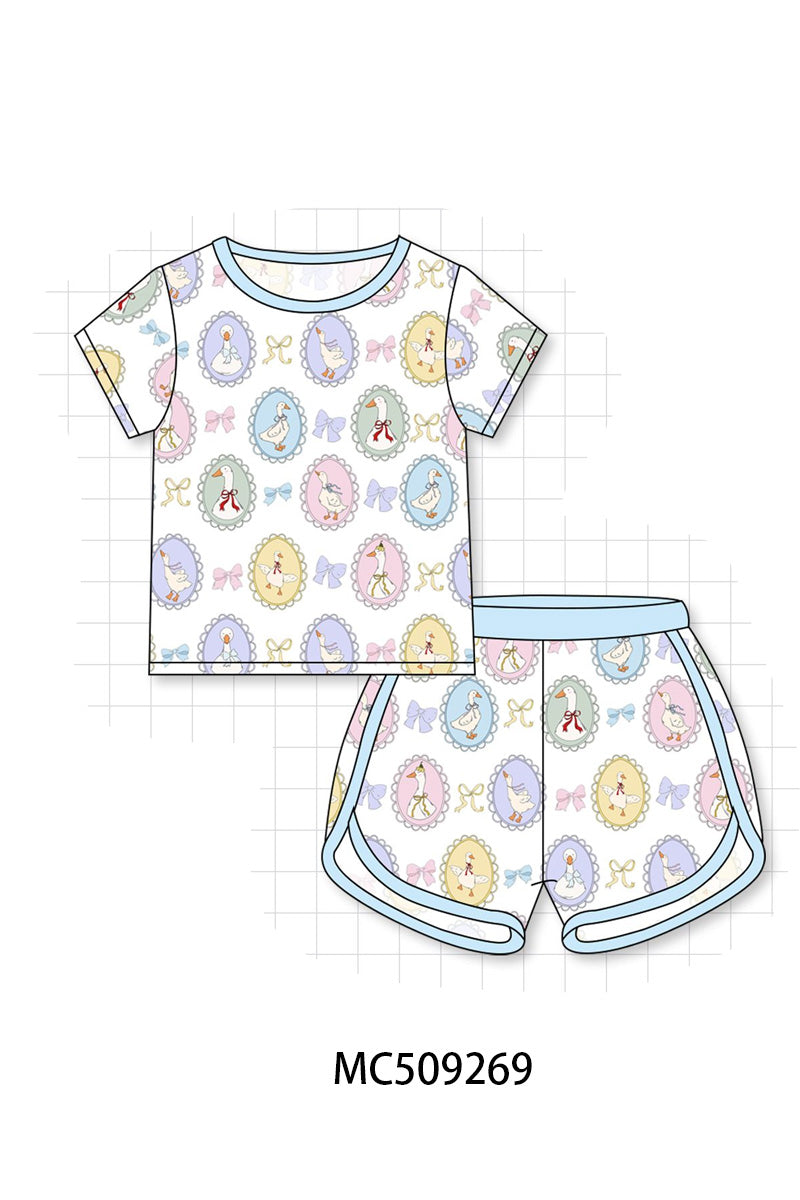 PO66 Blue duck print ruffle bamboo collection