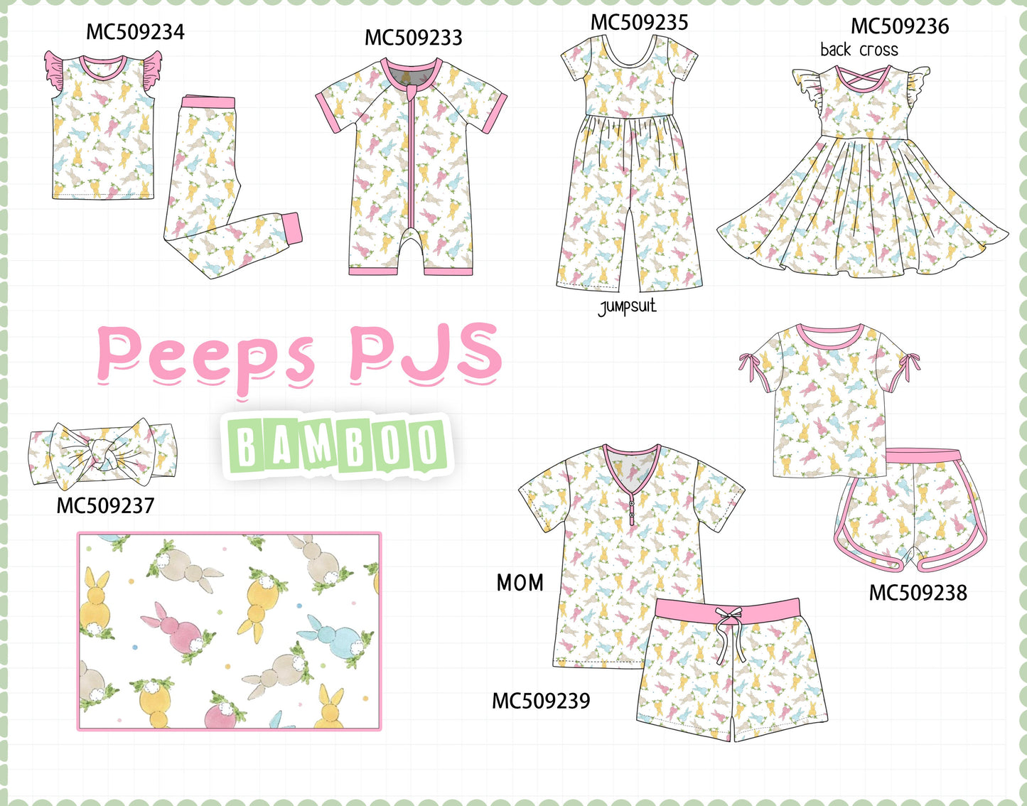 PO66 Pink easter bunny print bamboo pajama collection