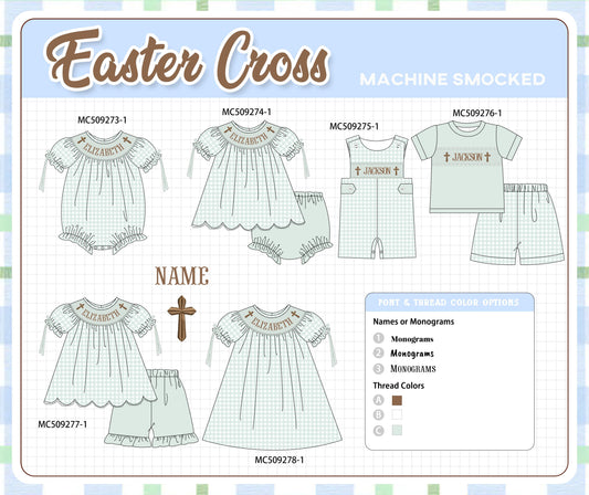 PO66 Sage easter monogram smocked gingham collection
